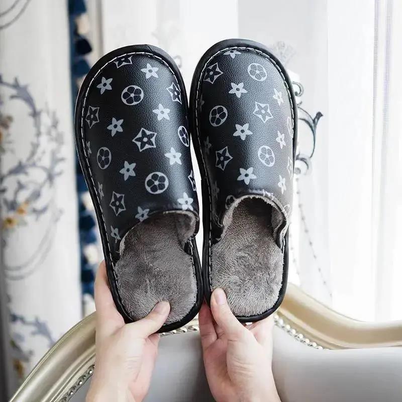 Men's and Women's Cotton Slippers Autumn and Winter Home Furry Plus Velvet Non-slip Waterproof Cotton Shoes