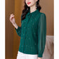 Rhinestone Chiffon Shirt Women's Long-sleeved Shirts Spring and Autumn Solid Color Lapel Mesh Blouse Temperament Button Up Lantern Sleeves Casual Tops