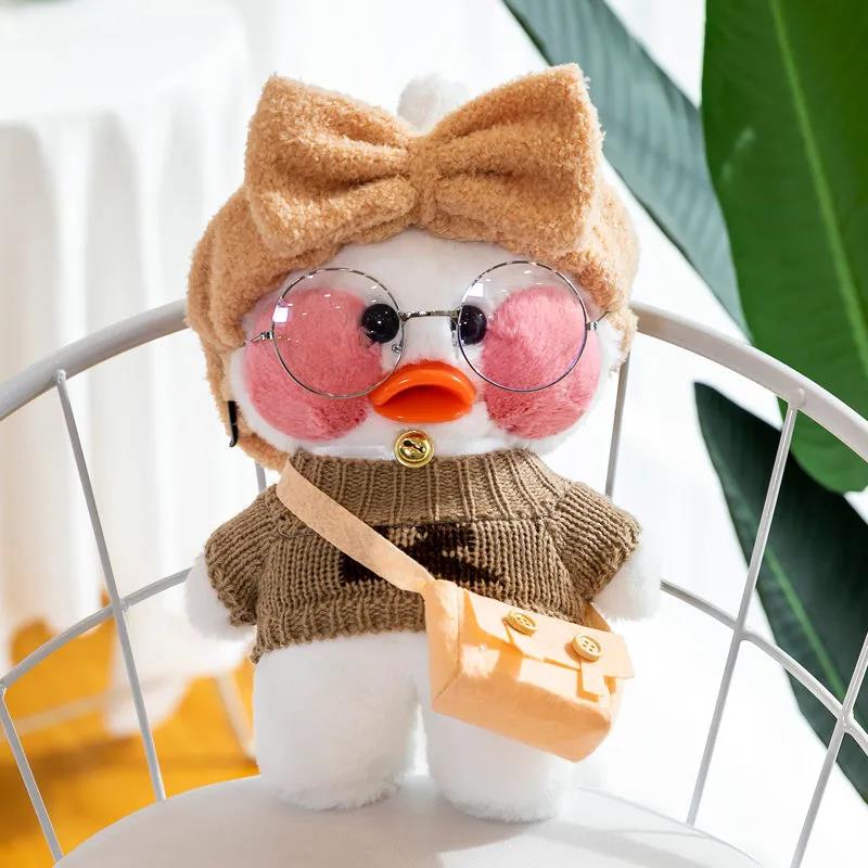 30cm Cartoon Cute Little One Shoulder Bag White Wearing Glasses Duck Plush Toy Stuffed Soft Duck In Sweater Doll Birthday Gift for Kids Children