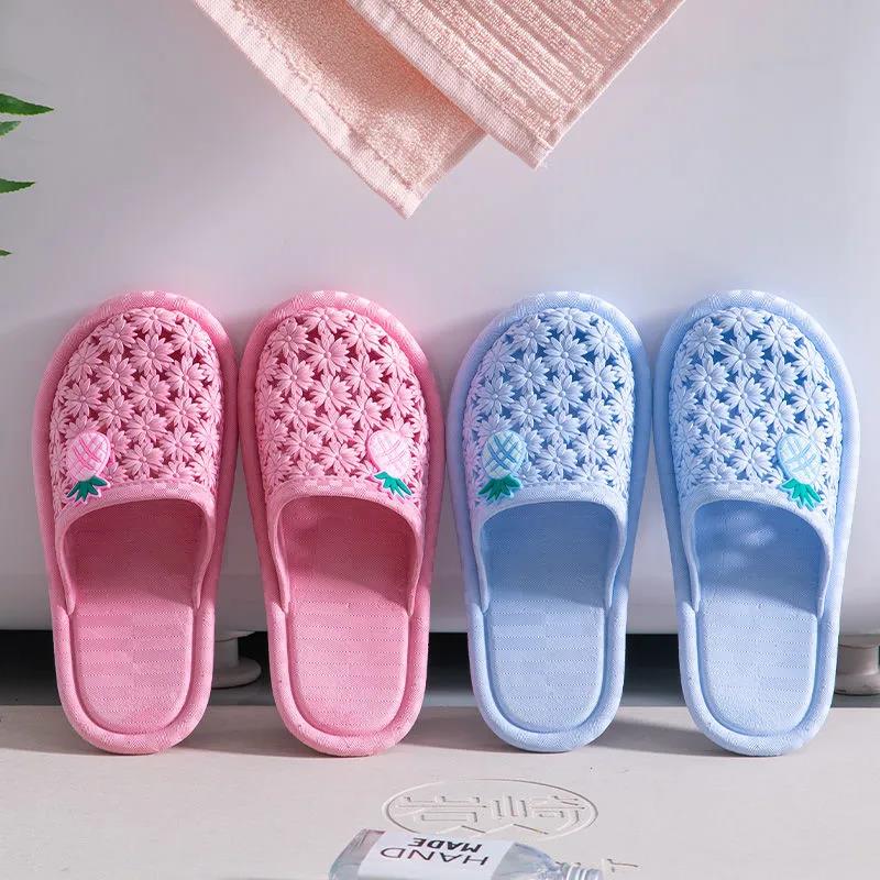 Women's Summer Indoor Bathroom Slippers Anti-Slip Home Slippers Solid Color Large Size Flat Baotou Slippers