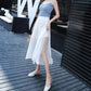 WTEMPO Ruffle Chiffon Skirt-like Wide-leg Pants Women Loose High Waist Ankle-Length Pants Trousers Cool and Breathable