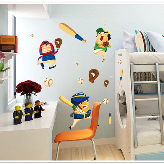 Cute baseball game children's bedroom wall sticker cartoon DIY wall sticker cartoon dog wallpaper