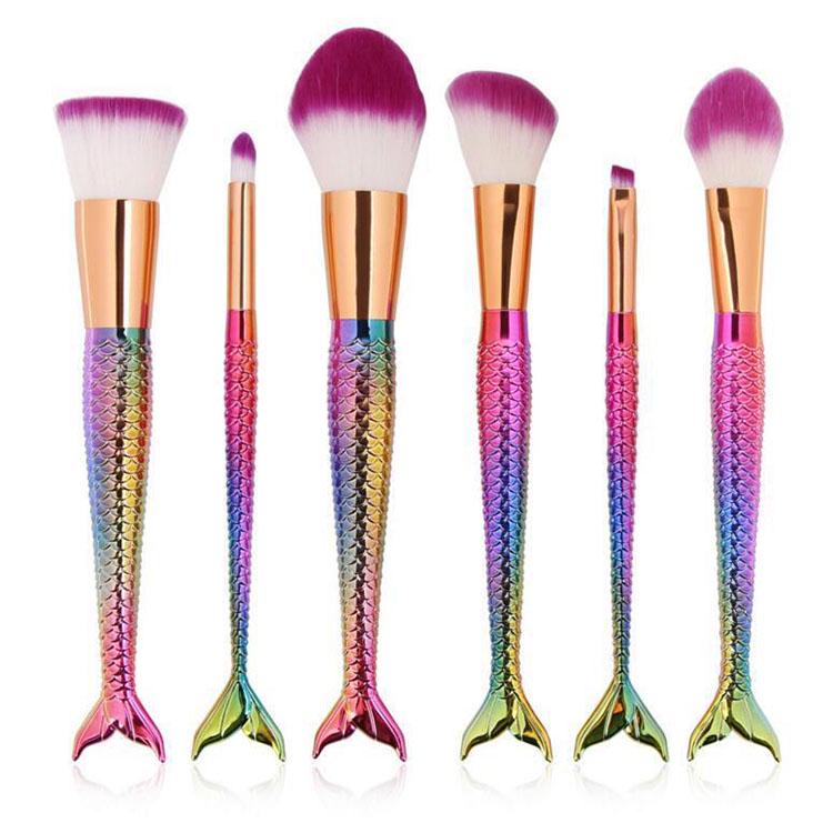 Brush 10pcs Mermaid Tail Power Foundation Makeup Brushes Set Plaid Case Bag Portable Travel