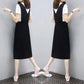 Cotton Top Dress Female Mid-length Suspender Skirt Suit Loose and Thin Two-piece Round Neck Short-sleeved T-shirt + Suspender Skirt
