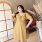 Plaid Dress Women's Cotton linen Summer Short Sleeve V-Neck Knee-length Dress Daily Wear Office Party