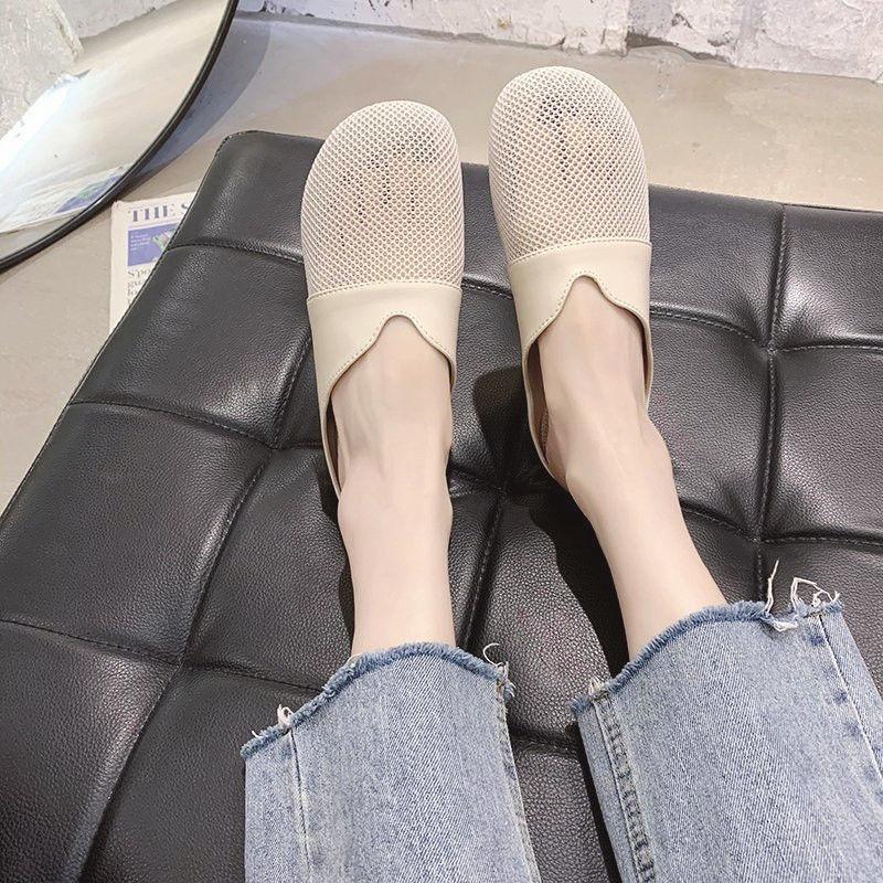 Spring Summer Breathable Lazy Shoes Pedal Mesh All-match Casual Flat Shoes Women's Household Casual Half-pack Slippers