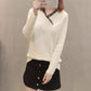 Autumn and Winter Lace V-neck Top Thickened Long-sleeved Knitted Sweater Loose and Versatile Women's Bottoming Shirt