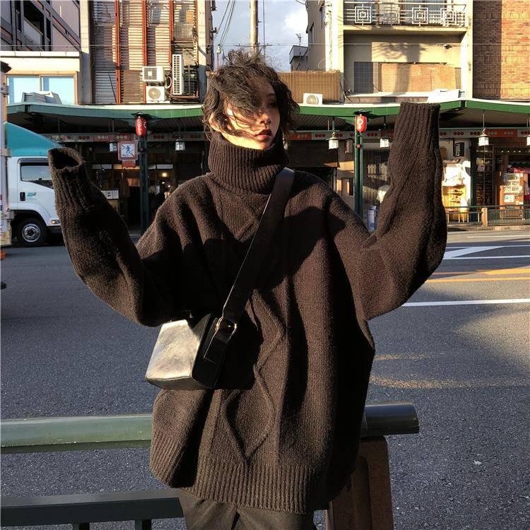 Korean Thickening Twist Turtleneck Sweater Women's Winter Loose Solid Color Sweater