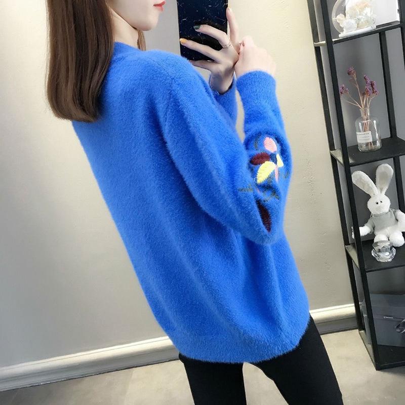Imitation Mink Fleece Knitted Cardigan Spring and Autumn Loose Short Coat Fashion Thick Top