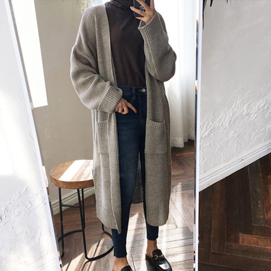 Long Cardigan Women Harajuku Loose Knit Sweater Casual Black Oversized Jacket Coat Outwear