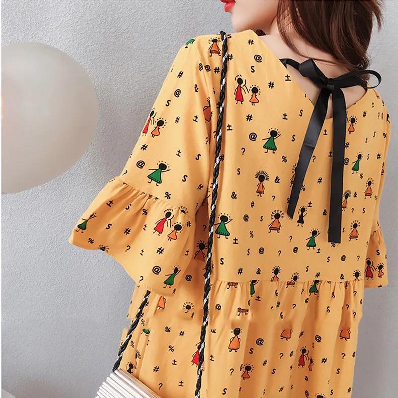 3colors S-XXXXL Summer Round Neck Cute Girl Student Dress Cotton Loose Knee-length