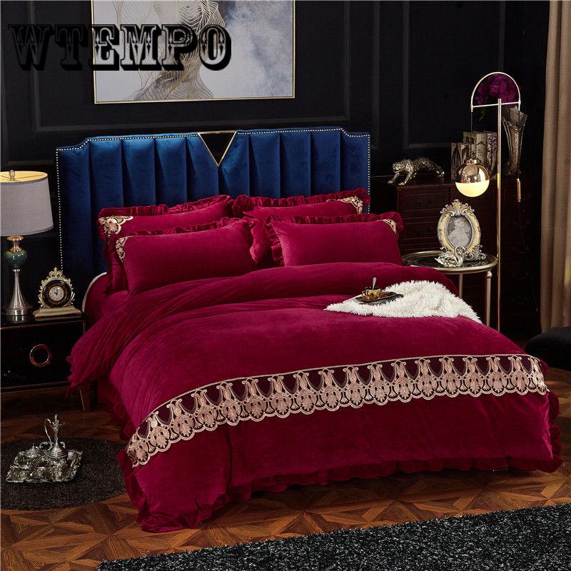 Bed Linens 4pc Winter Bedding Set Duvet Cover Set High Quality Lace Luxury Soft Bedding Sets
