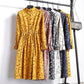 Autumn and winter stand collar floral dress long sleeves in the long section was thin floral skirt