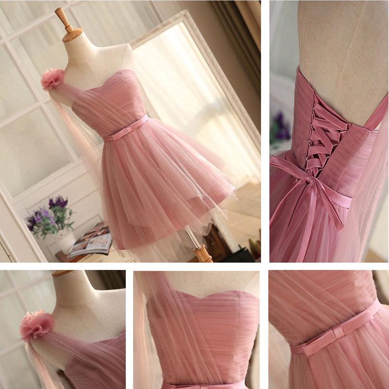 Fashion Solid Tulle One Shoulder Bandage Short Formal Wedding Evening Party Prom Bridesmaid Dress