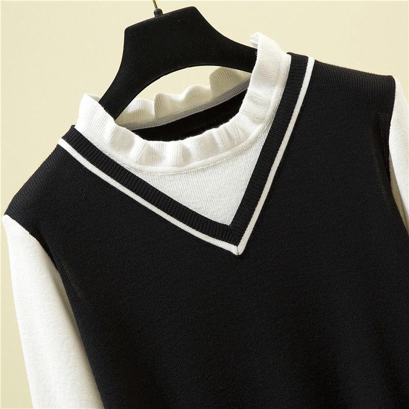 Fall/winter Korean Version of Loose Outer Wear All-match Fake Two-piece Japanese Sweater Sweater Top Women's Bottoming Shirt
