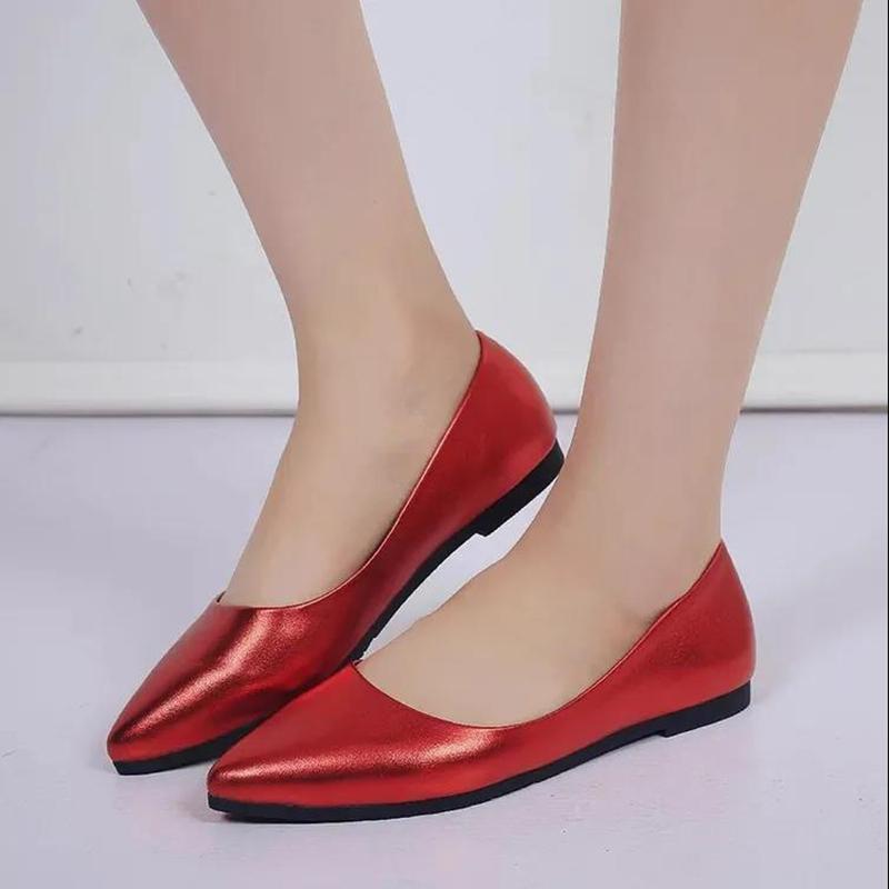 Peas Shoes Women Shallow Mouth Flat Pointed Patent Leather Casual Leather Shoes Work Shoes Soft Leather Non-slip Flat Shoes Comfortable
