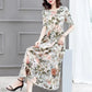 Women's Summer Plus Size Loose Long Print Dress Round Neck Slim Dress