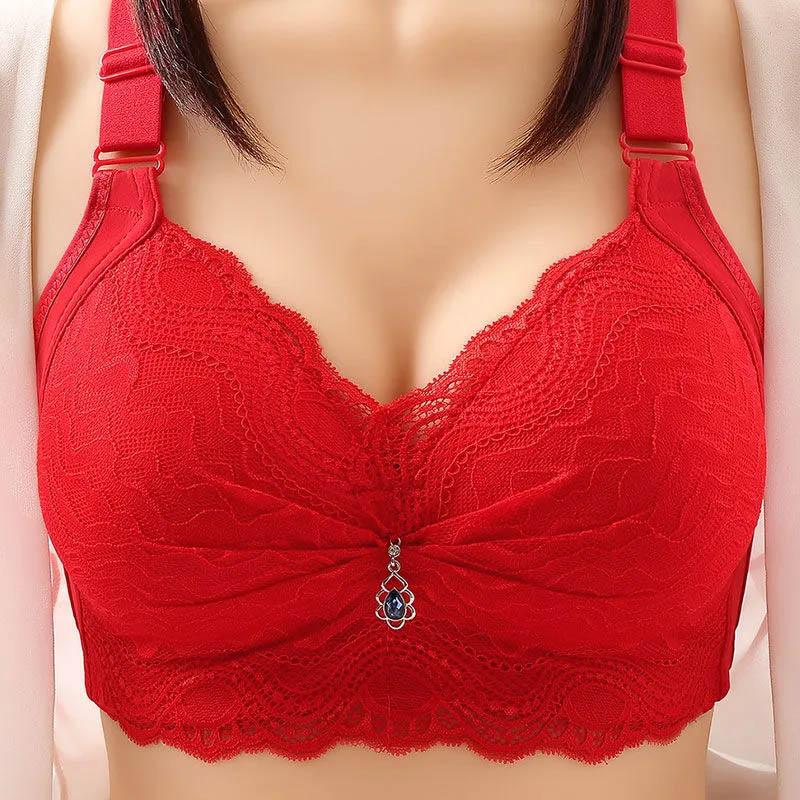 Ladies Thin No Steel Ring Comfortable Gathering Adjustable Large Size Bra Anti-sagging Moderate Support Anti-glare Breathable Soft Sexy Lace Bra