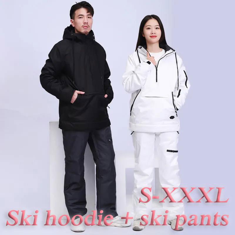 Winter Windproof and Waterproof Ski Suit Suit Unisex Veneer Waterproof and Cotton Wear-resistant Couple Ski Hoodie Suit