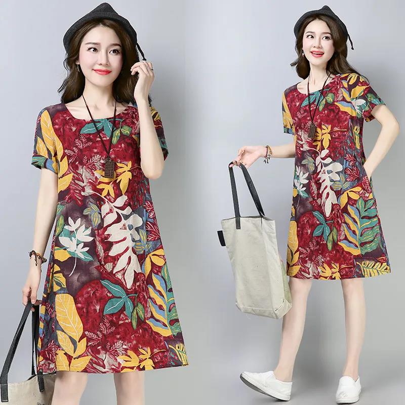 Plus Size Bohemian Dress Short Sleeve Short Dress Casual Comfort Cotton Dresses Birthday Dresses for Women