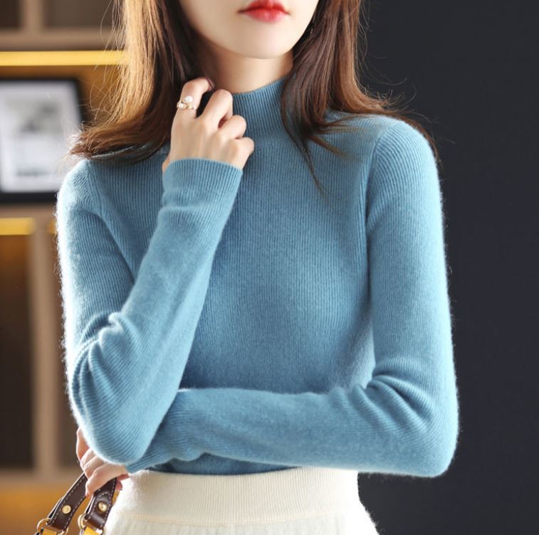 Autumn and Winter Half Turtleneck Slim Sweater Women's Simple Commuter Long-sleeved Top All-match Fashion Bottoming Shirt