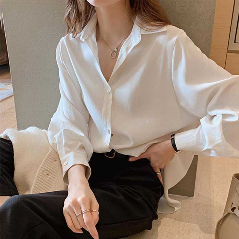 White Shirt Women's Loose Top All-match Bottoming Shirt Long-sleeved Shirt Women's Simple Casual Fashion