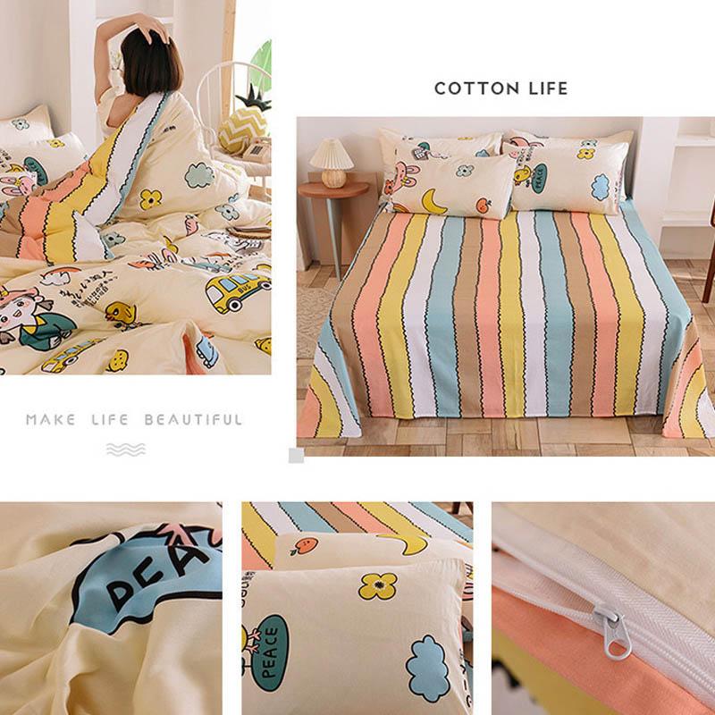 Cotton Bed Four-piece Print Corrugated Bed Single Pillowcase Is Set In Holder Bohemian Style Home Bedding