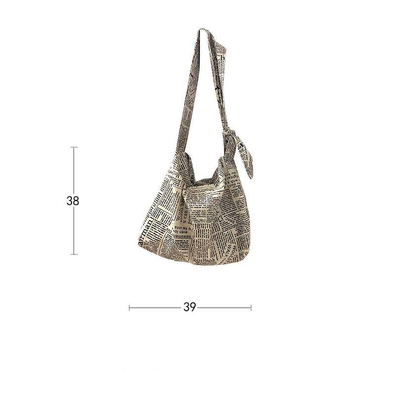 Women Canvas Bags Travel Casual Large Daily Shoulder Tote Shopper Handbag Simple English Newspaper Sense