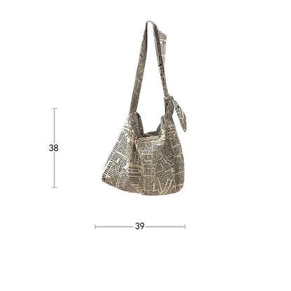 Women Canvas Bags Travel Casual Large Daily Shoulder Tote Shopper Handbag Simple English Newspaper Sense