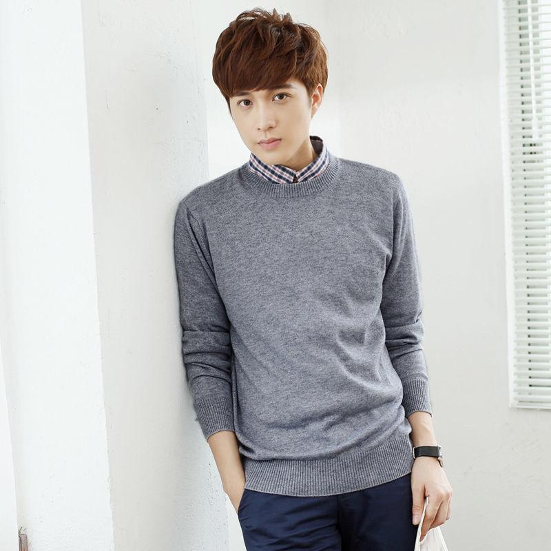Men's Sweater Round Neck Padded Sweater Autumn and Winter Loose Large Size Bottoming Shirt Solid Color Sweater