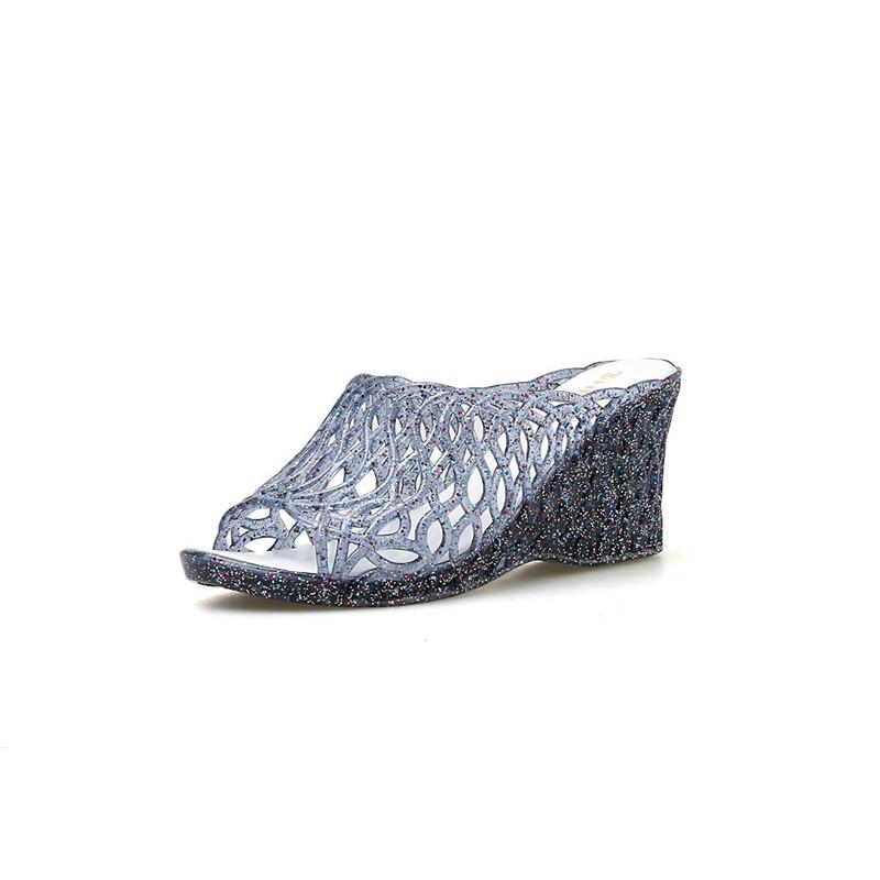 Summer Ladies Crystal Thick Bottom Wedges Plastic Sandals Jelly High-heeled Crystal Fashion Mother Non-slip Sandals One Size Smaller