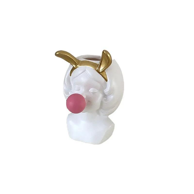Ins Blowing Bubble Girl Pen Holder Student Girl Heart Desktop Sculpture Makeup Brush Storage Bucket Vase Ornament Decoration