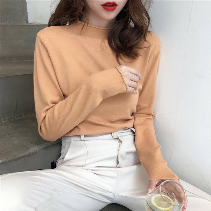 Semi-high collar bottoming shirt loose slim pullover sweater