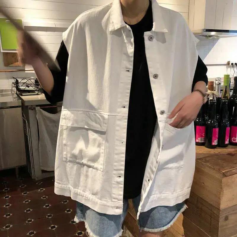 Turn-down Collar Solid Color Women's Vest Sleeveless Spring and Summer Loose Casual Buttons Coat Black White Waistcoat
