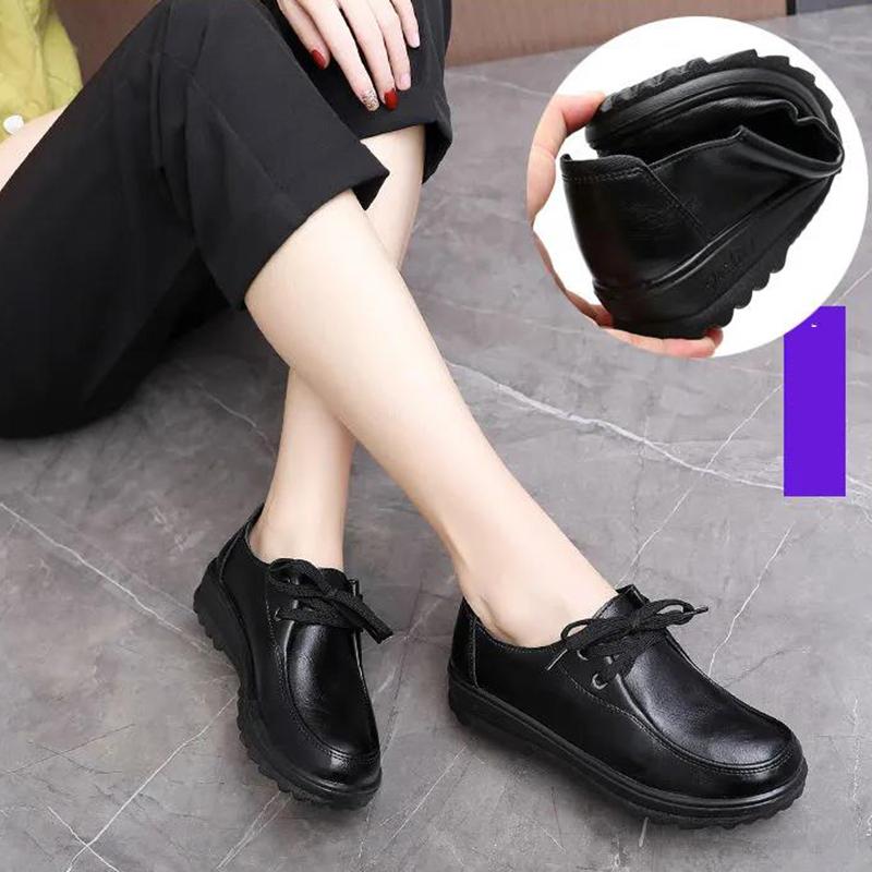 Non-slip Work Shoes Ladies Black Leather Shoes Comfortable and Soft Restaurant Kitchen Middle-aged Mother Shoes Single Shoes Flat
