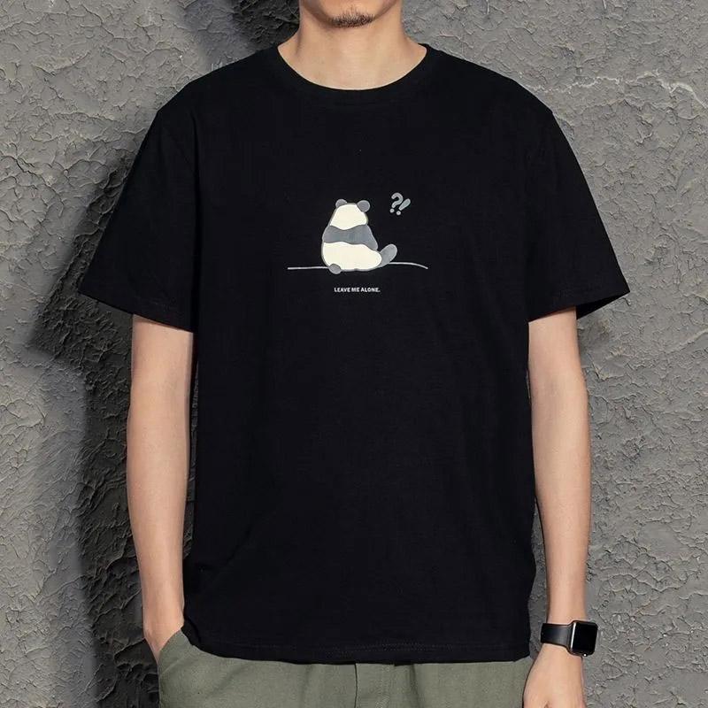 Panda Print Short-sleeved Men's Simple Casual Bottoming Shirt Student T-shirt Trendy Small Fresh Boys Half-sleeved