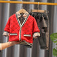 Boys Spring and Autumn Suit Knitted Sweater Coat Shirt Pants Three-piece Set Children Boy Baby Cute Cool Casual Three-piece Set