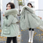 Parker Overcome Short Waist Thinner Hooded Big Fur Collar Cotton-padded Jacket Plus Velvet Padded Winter Padded Jacket