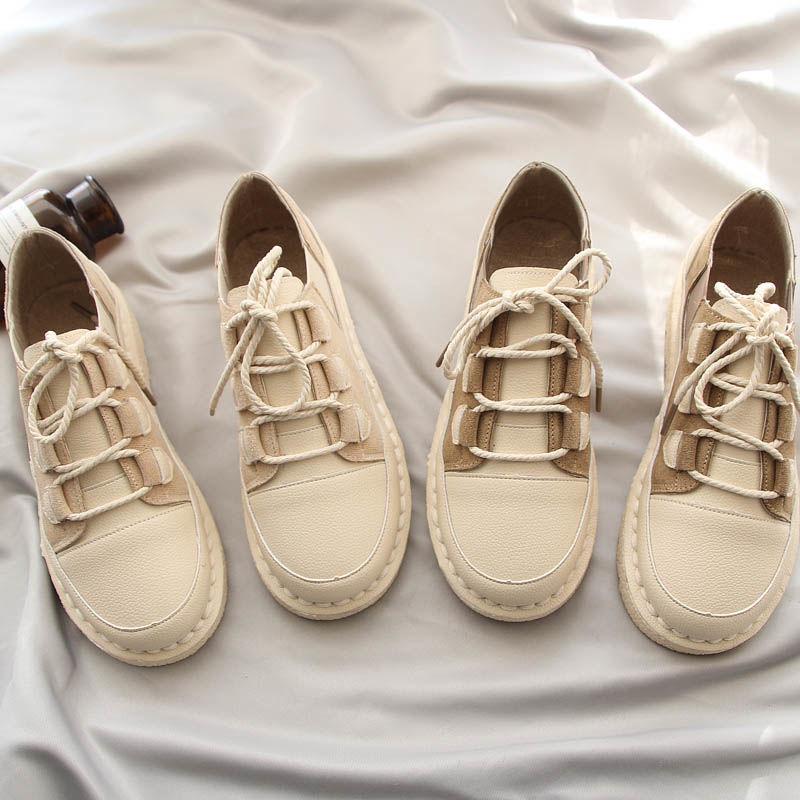 Flat Shoes Women Wild Ladies Soft Sole Comfortable Handmade Shoes Color Matching Single Shoes Women Low-top Shoes Summer