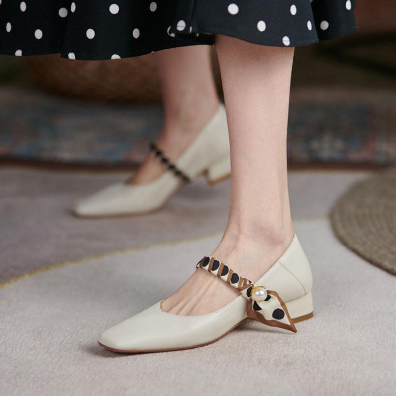 Patent Leather Single Shoes Women Spring Thick Heel Shallow Mouth Small Leather Shoes with Square Toe Women Soft Leather Low Heel Women's Shoes