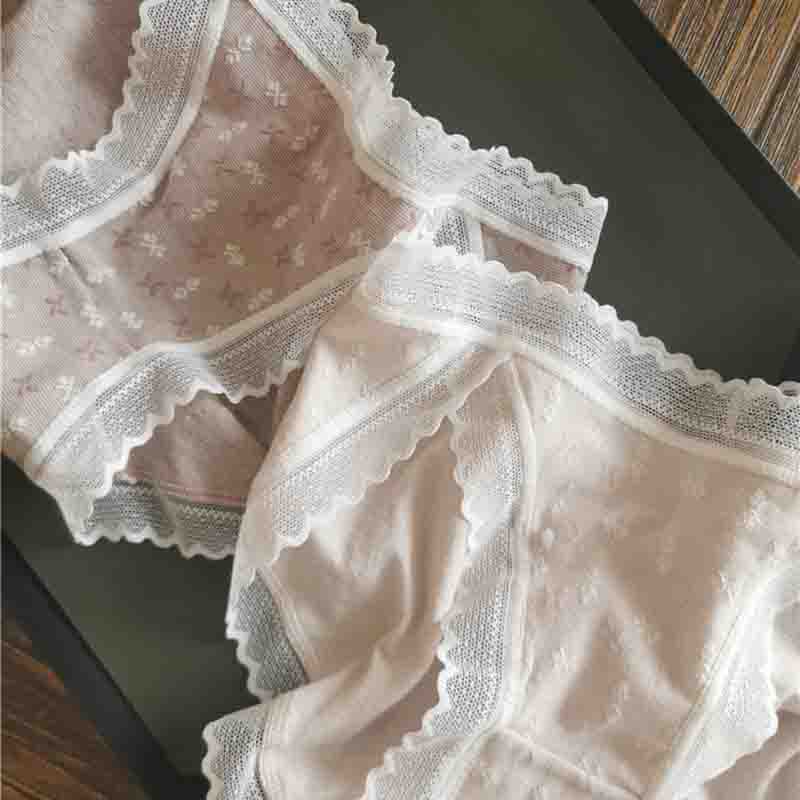 Women's Panties Fresh Small Floral Lace Edge Sweet Girl Cotton Crotch Antibacterial Briefs