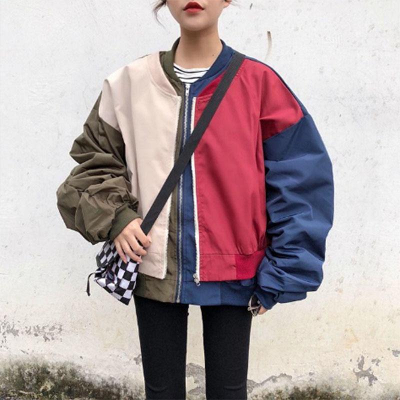 Spring and Autumn Baseball Uniform Women's Sports Zipper Loose All-match Short Jacket Student Casual Jacket Top Fake Two Pieces