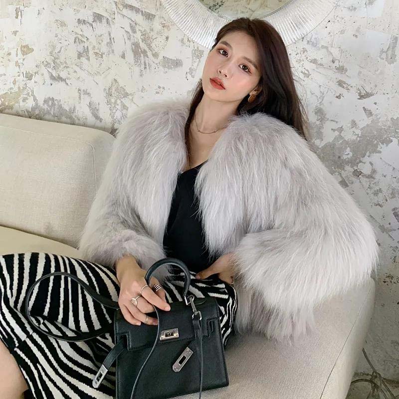Fox Fur Coat Women's Short Autumn and Winter Korean Version of Haining Imitation Mink Down Fur Coat