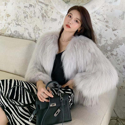 Fox Fur Coat Women's Short Autumn and Winter Korean Version of Haining Imitation Mink Down Fur Coat