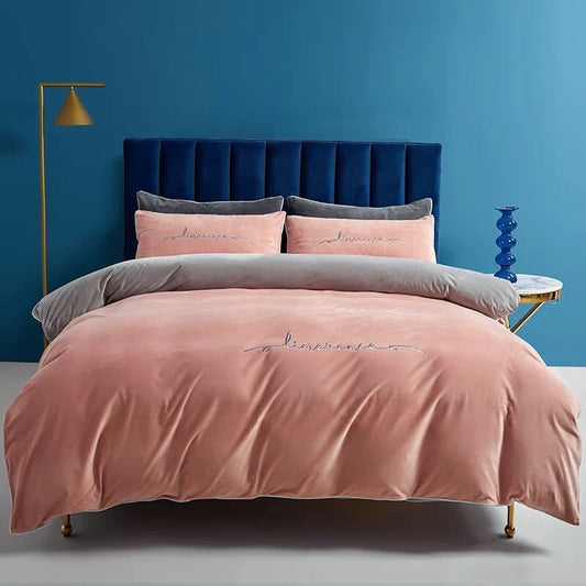 4pcs/set Plus Velvet Thick Warm Quilt Cover Autumn and Winter Milk Velvet Bed Linen Bedroom Bedding
