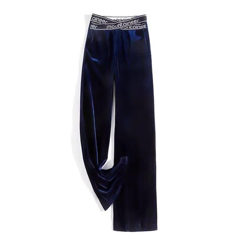 WTEMPO High Waist Soild Color Trousers Women's Wide-leg Elastic Waist Straight Loose Casual Pants