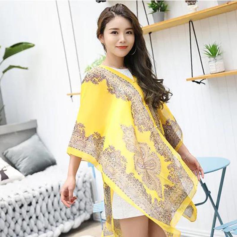 Chiffon Temperament Shawl Women Wear Sunscreen Beach Towel Summer Large Size Shawl Cloak-style Wrap All-match Lightweight Scarf