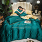 Silky Nude Sleeping Ice Silk Four-piece Set Pure Color Washed Silk Bed Sheet Duvet Cover Pillow Case Bedding