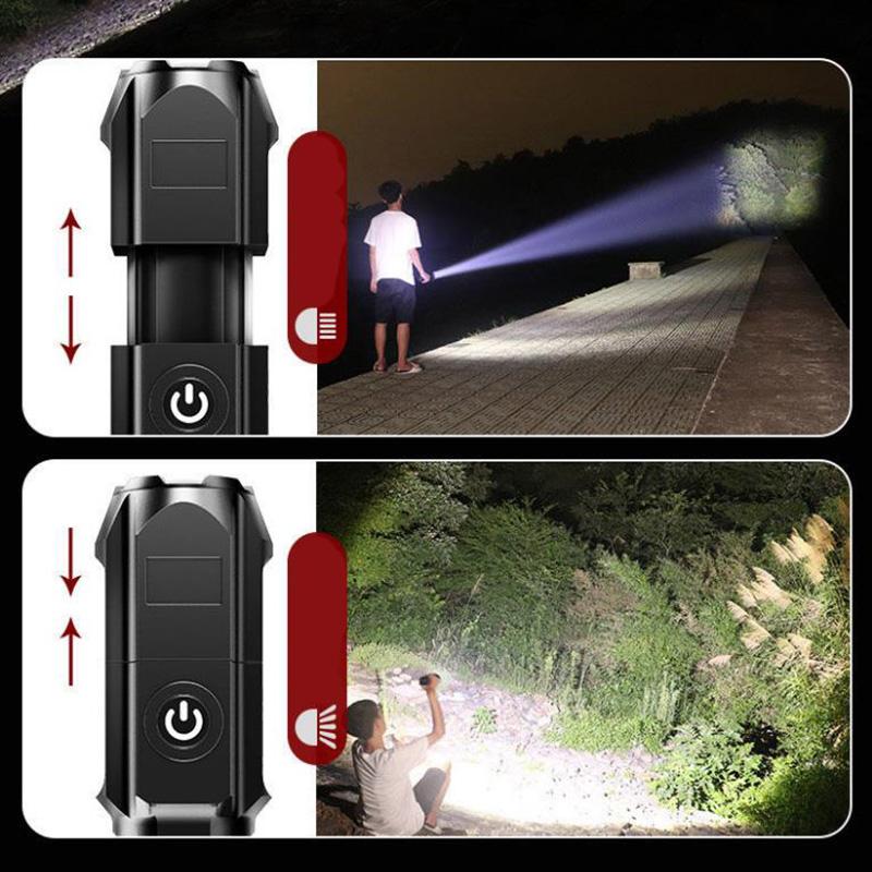 Zoomable Mini Flashlight Usb Charging Waterproof Home Outdoor Led Powerful  Torch