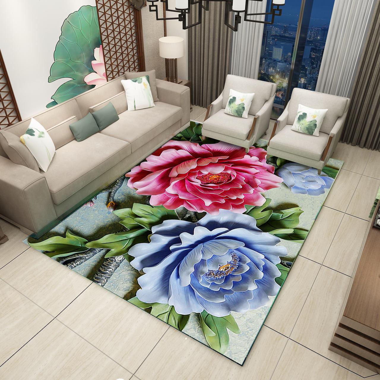 3D Carpet for Living Room Reactive Printing Large Size Parlor Flowers Rug Bath Kitchen Mat Rugs